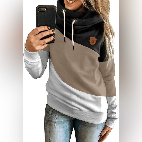 Sailed Women's Warm Color Block Turtleneck Hoodie - Picture 1 of 9